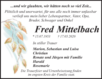 Traueranzeige von Fred Mittelbach von Mitteldeutsche Zeitung Dessau-Roßlau