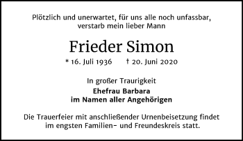 Traueranzeige von Frieder Simon von Mitteldeutsche Zeitung Halle/Saalkreis