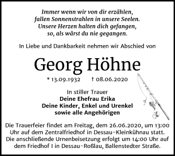 Traueranzeige von Georg Höhne von Mitteldeutsche Zeitung Dessau-Roßlau