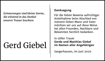 Traueranzeige von Gerd Giebel von Mitteldeutsche Zeitung Sangerhausen