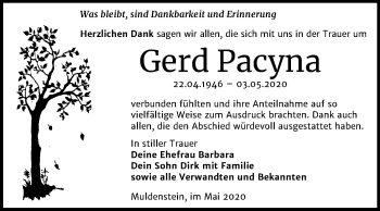 Traueranzeige von Gerd Pacyna von Mitteldeutsche Zeitung Bitterfeld