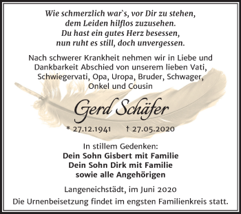 Traueranzeige von Gerd Schäfer von Mitteldeutsche Zeitung Merseburg/Querfurt