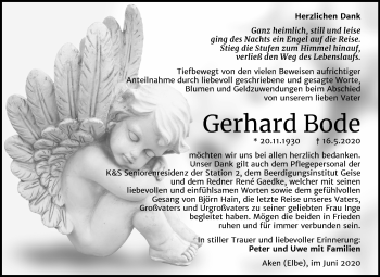 Traueranzeige von Gerhard Bode von Mitteldeutsche Zeitung Köthen