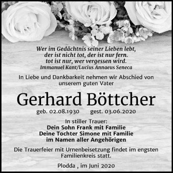 Traueranzeige von Gerhard Böttcher von Mitteldeutsche Zeitung Bitterfeld