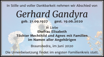 Traueranzeige von Gerhard Gandyra von Super Sonntag Merseburg/Querfurt