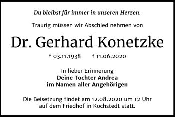 Traueranzeige von Gerhard Konetzke von Super Sonntag Dessau-Roßlau