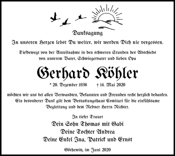 Traueranzeige von Gerhard Köhler von Wochenspiegel Weißenfels