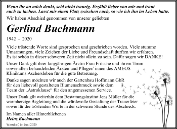 Traueranzeige von Gerlind Buchmann von Mitteldeutsche Zeitung Aschersleben / Quedlinburg