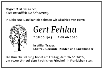 Traueranzeige von Gert Fehlau von Mitteldeutsche Zeitung Merseburg/Querfurt