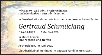 Traueranzeige von Gertraud Schmücking von Super Sonntag Aschersleben