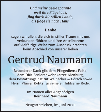 Traueranzeige von Gertrud Naumann von Mitteldeutsche Zeitung Bernburg