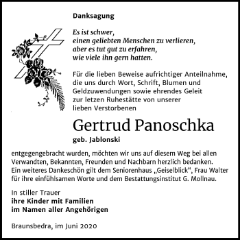 Traueranzeige von Gertrud Panoschka von Super Sonntag Merseburg/Querfurt