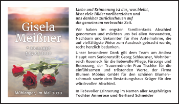Traueranzeige von Gisela Meißner von Mitteldeutsche Zeitung Wittenberg