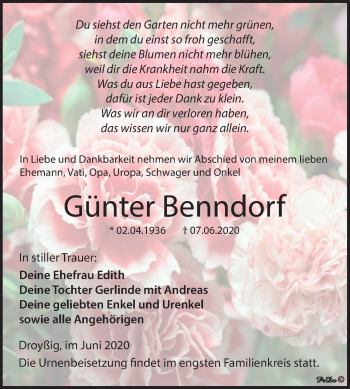 Traueranzeige von Günter Benndorf von Mitteldeutsche Zeitung Zeitz