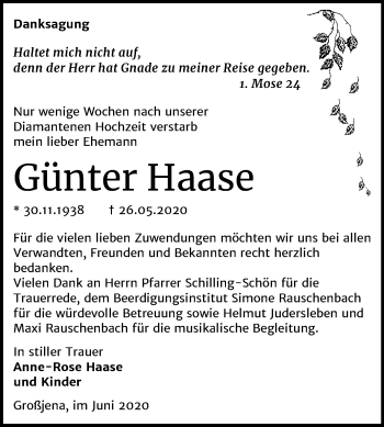 Traueranzeige von Günter Haase von Mitteldeutsche Zeitung Naumburg/Nebra