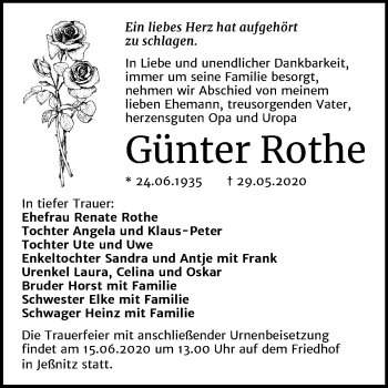 Traueranzeige von Günter Rothe von Wochenspiegel Bitterfeld
