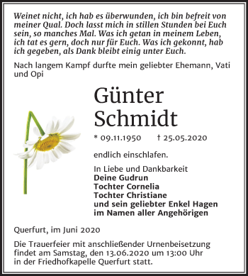 Traueranzeige von Günter Schmidt von Wochenspiegel Merseburg/Querfurt