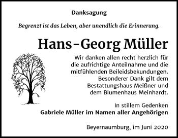 Traueranzeige von Hans-Georg Müller von Wochenspiegel Sangerhausen