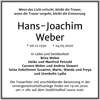 Traueranzeige von Hans-Joachim Weber von Mitteldeutsche Zeitung Merseburg/Querfurt