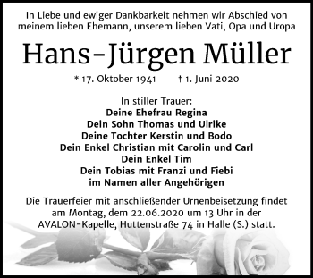 Traueranzeige von Hans-Jürgen Müller von Mitteldeutsche Zeitung Halle/Saalkreis