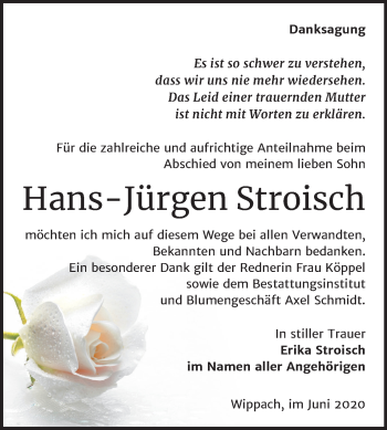 Traueranzeige von Hans-Jürgen Stroisch von Super Sonntag Naumburg/Nebra