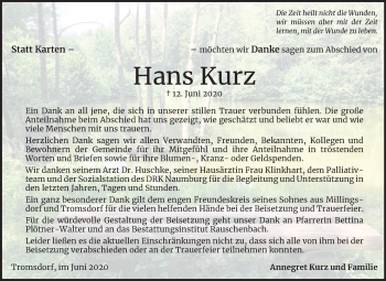 Traueranzeige von Hans Kurz von Mitteldeutsche Zeitung Naumburg/Nebra