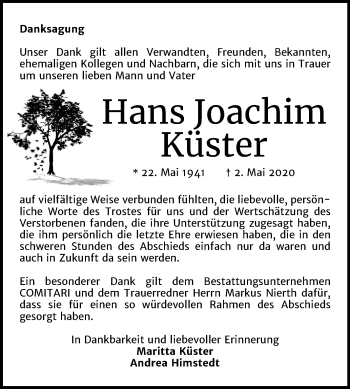 Traueranzeige von Hans Joachim Küster von Super Sonntag Weißenfels