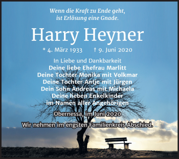 Traueranzeige von Harry Heyner von Super Sonntag Weißenfels