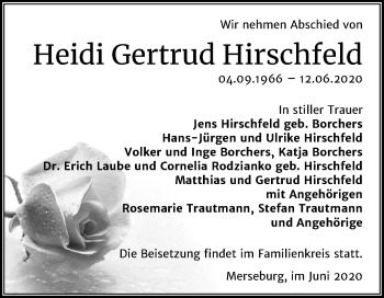 Traueranzeige von Heidi Gertrud Hirschfeld von Super Sonntag Merseburg/Querfurt