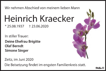 Traueranzeige von Heinrich Kraecker von Mitteldeutsche Zeitung Zeitz