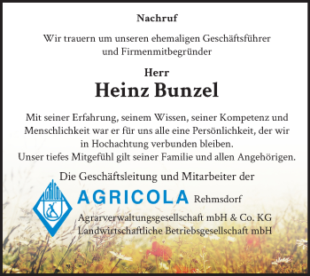Traueranzeige von Heinz Bunzel von Super Sonntag Zeitz