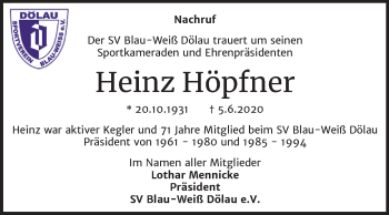 Traueranzeige von Heinz Höpfner von Mitteldeutsche Zeitung Halle/Saalkreis