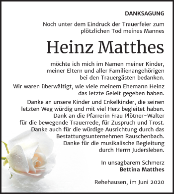 Traueranzeige von Heinz Matthes von Mitteldeutsche Zeitung Naumburg/Nebra