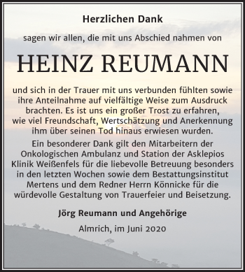 Traueranzeige von Heinz Reumann von Mitteldeutsche Zeitung Naumburg/Nebra