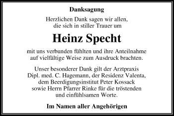 Traueranzeige von Heinz Specht von Mitteldeutsche Zeitung Dessau-Roßlau