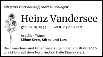 Traueranzeige von Heinz Vandersee von Mitteldeutsche Zeitung Halle/Saalkreis
