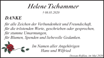 Traueranzeige von Helene Tschammer von Mitteldeutsche Zeitung Dessau-Roßlau