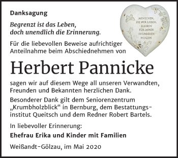 Traueranzeige von Herbert Pannicke von Mitteldeutsche Zeitung Köthen