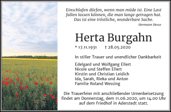 Traueranzeige von Herta Burgahn von Super Sonntag Bernburg