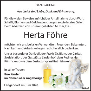 Traueranzeige von Herta Föhre von Mitteldeutsche Zeitung Weißenfels