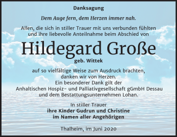 Traueranzeige von Hildegard Große von Wochenspiegel Bitterfeld