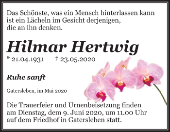 Traueranzeige von Hilmar Hertwig von Super Sonntag Aschersleben