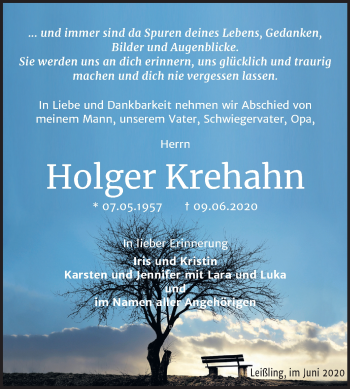 Traueranzeige von Holger Krehahn von Mitteldeutsche Zeitung Weißenfels
