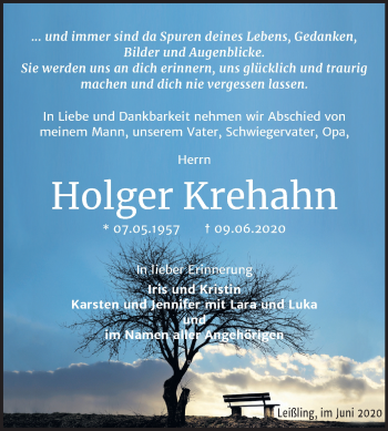 Traueranzeige von Holger Krehahn von Wochenspiegel Weißenfels