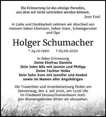 Traueranzeige von Holger Schumacher von Mitteldeutsche Zeitung Dessau-Roßlau