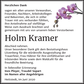 Traueranzeige von Holm Kramer von Mitteldeutsche Zeitung Mansfelder Land