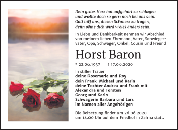 Traueranzeige von Horst Baron von Wochenspiegel Wittenberg