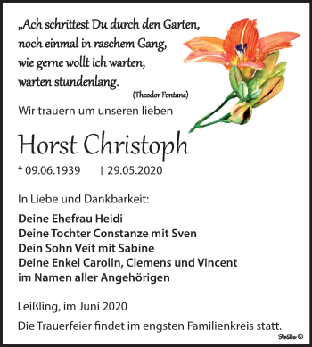 Traueranzeige von Horst Christoph von Wochenspiegel Weißenfels