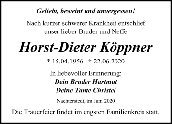 Traueranzeige von Horst-Dieter Köppner von Mitteldeutsche Zeitung Aschersleben
