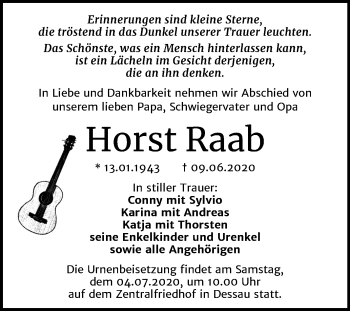 Traueranzeige von Horst Raab von Mitteldeutsche Zeitung Dessau-Roßlau